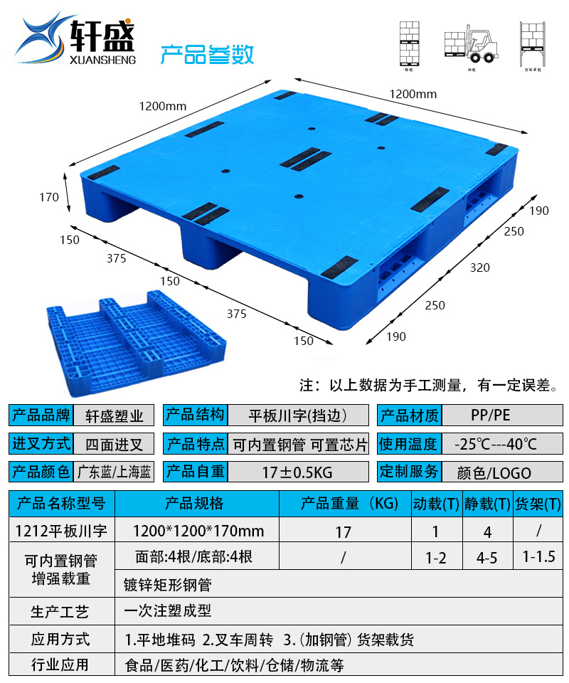 1212平板川字塑料貨物托盤